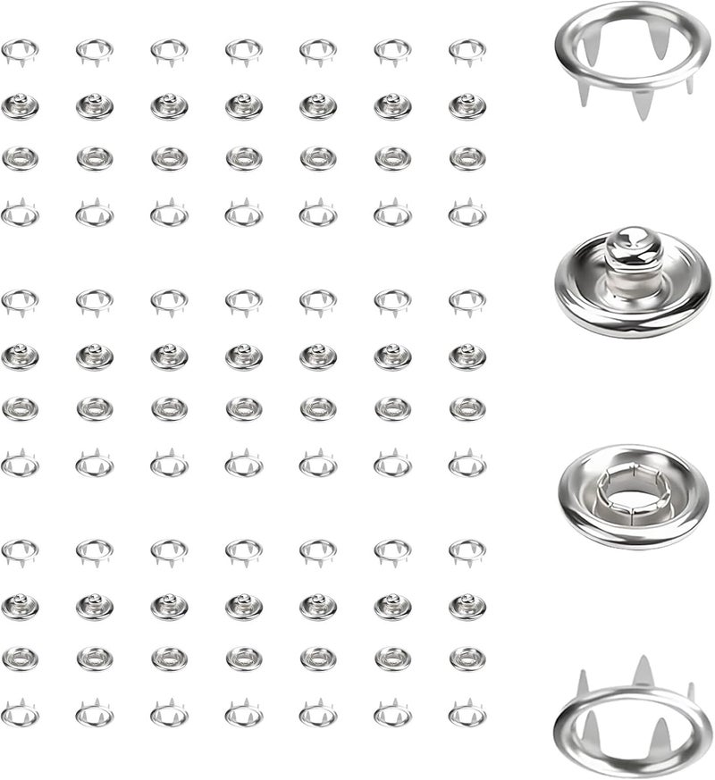 Vintex 100Set Metal Snap Button Kit - Silver Hollow Snaps for Fabric, 9.5mm Sewing Button Snaps for DIY Crafts, Clothing & Sewing Projects(Not Tools) - Image 1